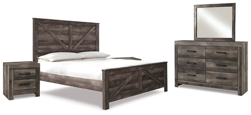 Wynnlow King Crossbuck Panel Bed with Mirrored Dresser and 2 Nightstands Homeline Furniture