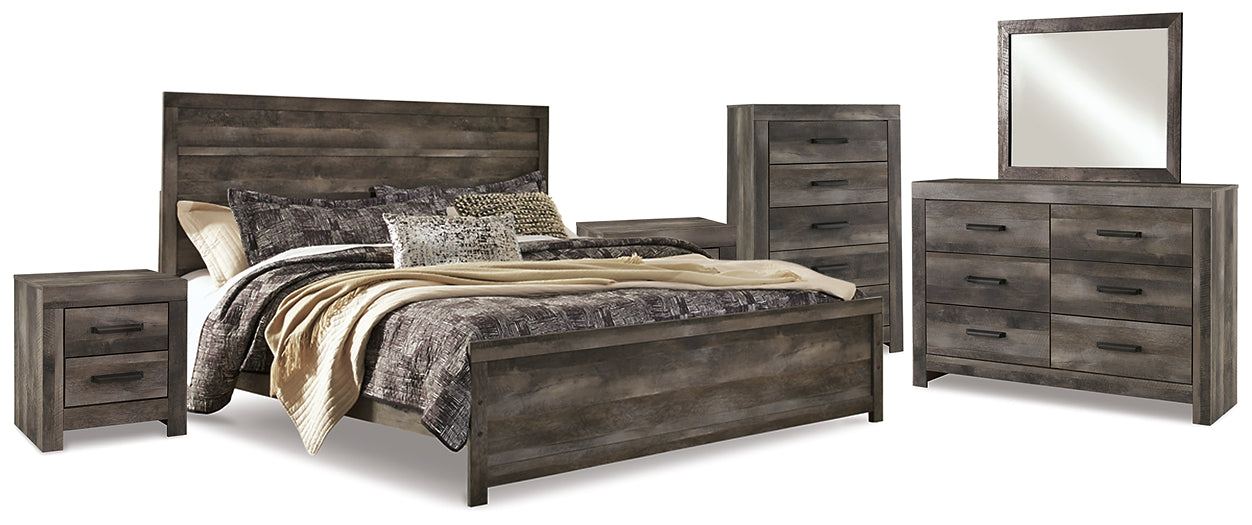 Wynnlow King Panel Bed with Mirrored Dresser, Chest and 2 Nightstands Homeline Furniture