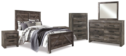 Wynnlow Queen Crossbuck Panel Bed with Mirrored Dresser, Chest and 2 Nightstands Homeline Furniture