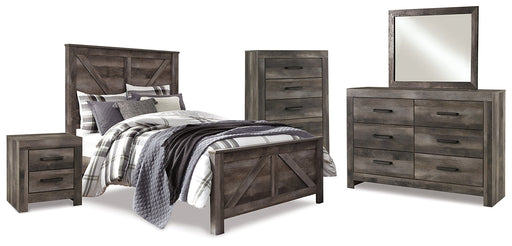 Wynnlow Queen Crossbuck Panel Bed with Mirrored Dresser, Chest and Nightstand Homeline Furniture