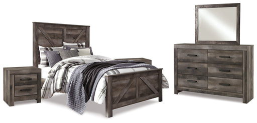 Wynnlow Queen Crossbuck Panel Bed with Mirrored Dresser and 2 Nightstands Homeline Furniture