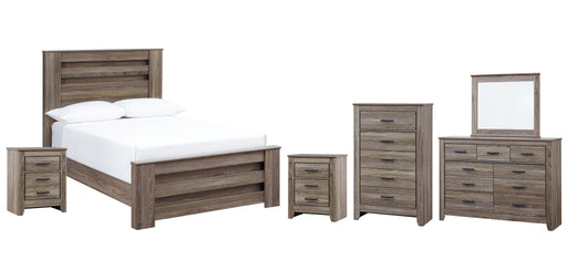 Zelen Full Panel Bed with Mirrored Dresser, Chest and 2 Nightstands Homeline Furniture