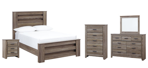 Zelen Full Panel Bed with Mirrored Dresser, Chest and Nightstand Homeline Furniture