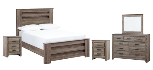 Zelen Full Panel Bed with Mirrored Dresser and 2 Nightstands Homeline Furniture