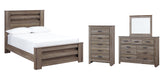 Zelen Full Panel Bed with Mirrored Dresser and Chest Homeline Furniture