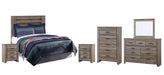 Zelen Full Panel Headboard with Mirrored Dresser, Chest and 2 Nightstands Homeline Furniture