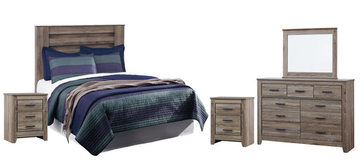 Zelen Full Panel Headboard with Mirrored Dresser and 2 Nightstands Homeline Furniture