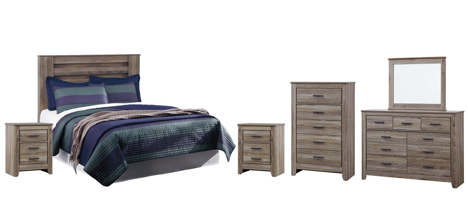 Zelen King/California King Panel Headboard with Mirrored Dresser, Chest and 2 Nightstands Homeline Furniture