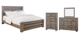 Zelen King Panel Bed with Mirrored Dresser, Chest and Nightstand Homeline Furniture