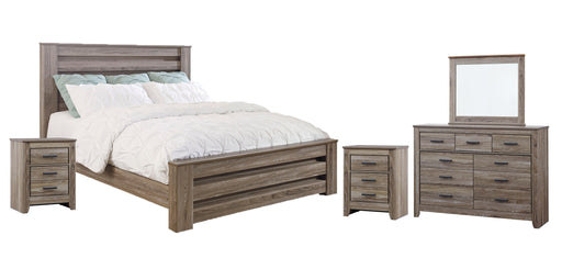 Zelen King Panel Bed with Mirrored Dresser and 2 Nightstands Homeline Furniture