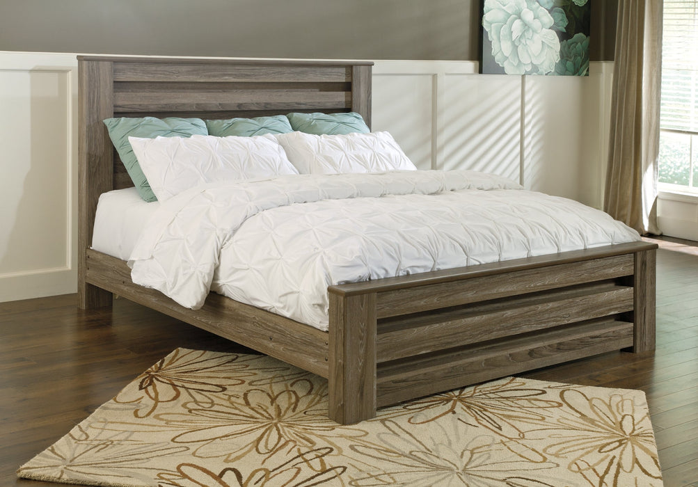 Zelen King Panel Bed with Mirrored Dresser and Chest Homeline Furniture