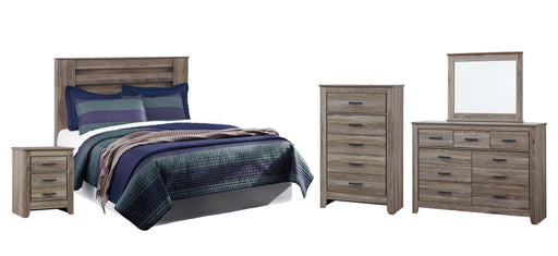 Zelen Queen/Full Panel Headboard with Mirrored Dresser, Chest and Nightstand Homeline Furniture