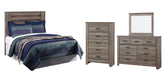 Zelen Queen/Full Panel Headboard with Mirrored Dresser, Chest and Nightstand Homeline Furniture