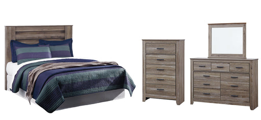 Zelen Queen/Full Panel Headboard with Mirrored Dresser and Chest Homeline Furniture