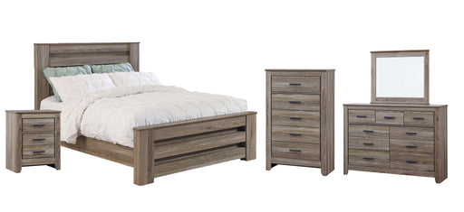 Zelen Queen Panel Bed with Mirrored Dresser, Chest and Nightstand Homeline Furniture