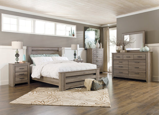 Zelen Queen Panel Bed with Mirrored Dresser, Chest and Nightstand Homeline Furniture