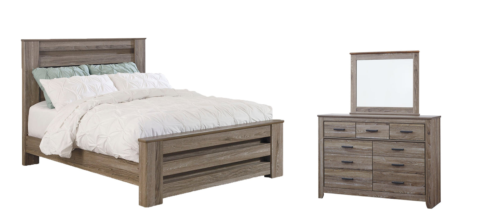 Zelen Queen Panel Bed with Mirrored Dresser Homeline Furniture