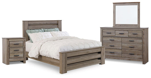 Zelen Queen Panel Bed with Mirrored Dresser and Nightstand Homeline Furniture