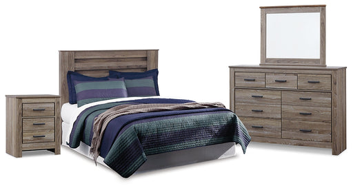 Zelen Queen Panel Headboard with Mirrored Dresser and Nightstand Homeline Furniture