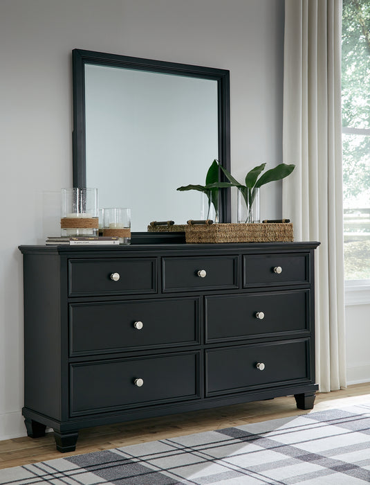 Lanolee California King Panel Bed with Mirrored Dresser