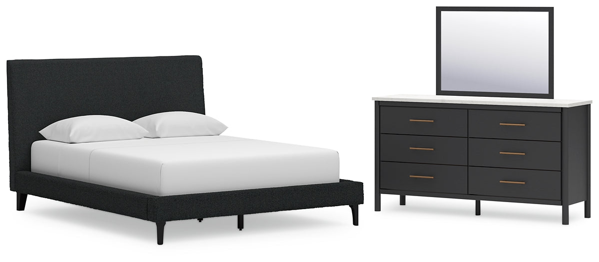 Cadmori Queen Upholstered Bed with Mirrored Dresser