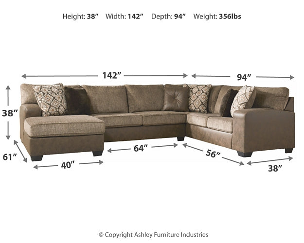 Abalone 3-Piece Sectional with Ottoman Homeline Furniture