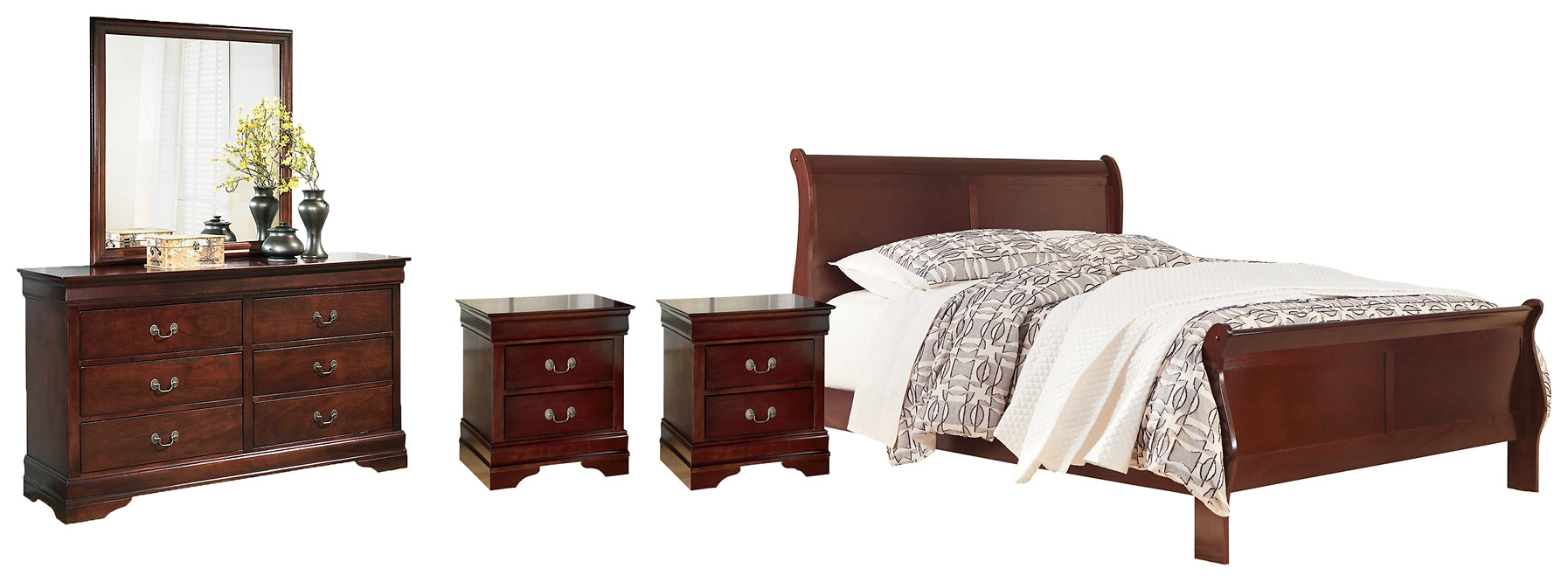 Alisdair Queen Sleigh Bed with Mirrored Dresser, Chest and 2 Nightstands Homeline Furniture