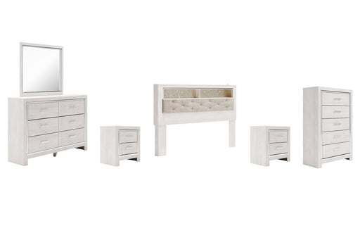 Altyra King Bookcase Headboard with Mirrored Dresser, Chest and 2 Nightstands Homeline Furniture