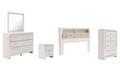 Altyra King Bookcase Headboard with Mirrored Dresser, Chest and Nightstand Homeline Furniture