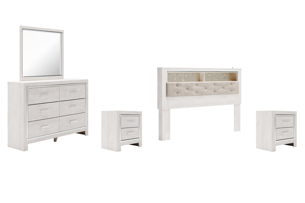 Altyra King Bookcase Headboard with Mirrored Dresser and 2 Nightstands Homeline Furniture