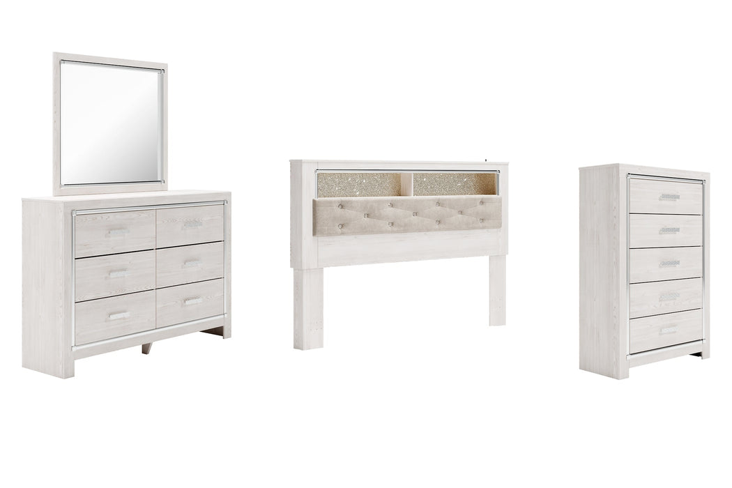 Altyra King Bookcase Headboard with Mirrored Dresser and Chest Homeline Furniture