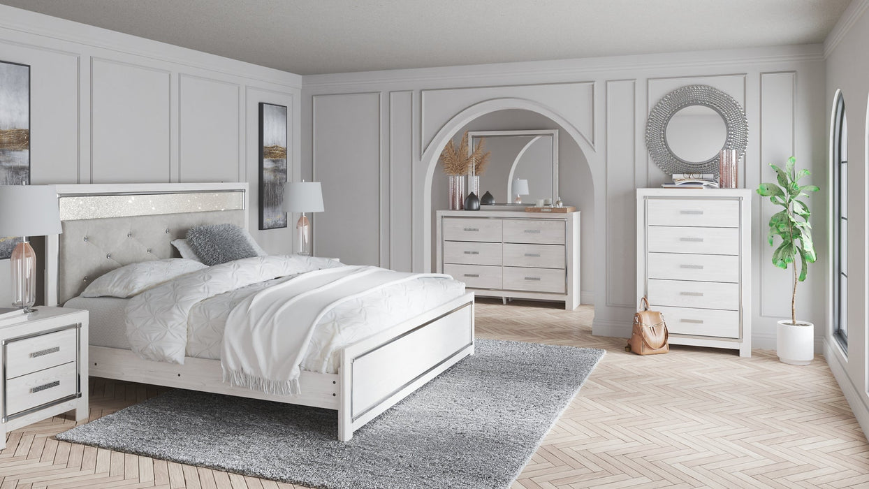 Altyra King Panel Bed with Mirrored Dresser, Chest and 2 Nightstands Homeline Furniture