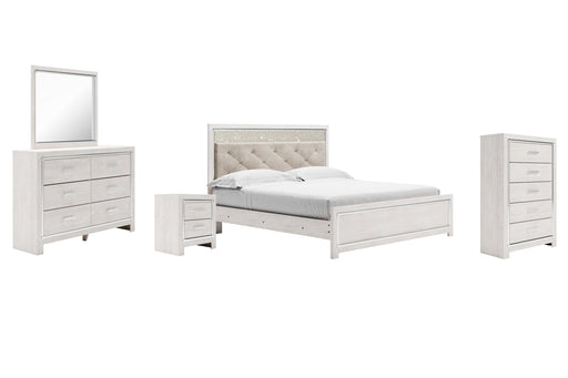 Altyra King Panel Bed with Mirrored Dresser, Chest and Nightstand Homeline Furniture