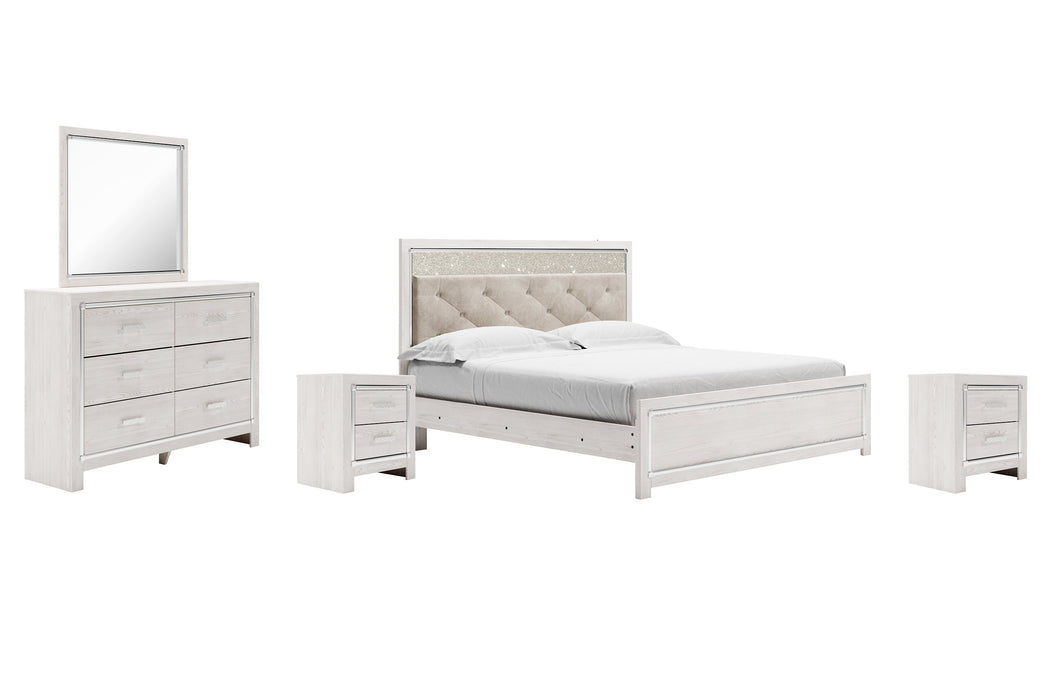 Altyra King Panel Bed with Mirrored Dresser and 2 Nightstands Homeline Furniture