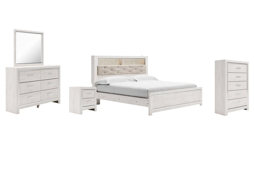 Altyra King Panel Bookcase Bed with Mirrored Dresser, Chest and Nightstand Homeline Furniture