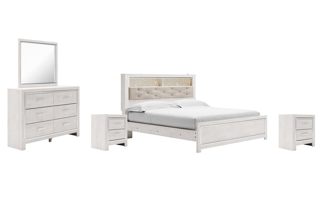 Altyra King Panel Bookcase Bed with Mirrored Dresser and 2 Nightstands Homeline Furniture