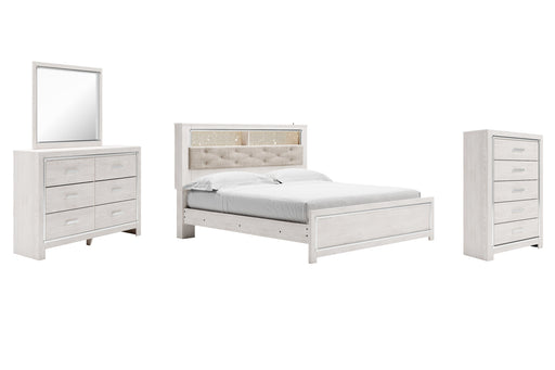 Altyra King Panel Bookcase Bed with Mirrored Dresser and Chest Homeline Furniture