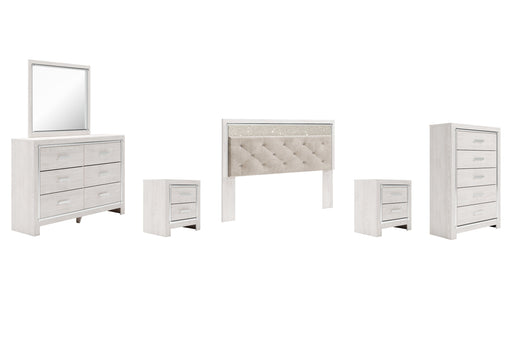 Altyra King Panel Headboard with Mirrored Dresser, Chest and 2 Nightstands Homeline Furniture