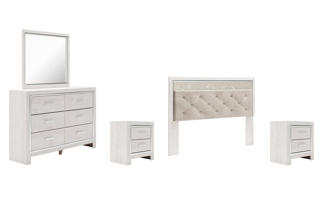 Altyra King Panel Headboard with Mirrored Dresser, Chest and 2 Nightstands Homeline Furniture