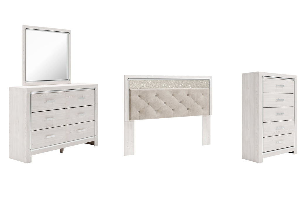 Altyra King Panel Headboard with Mirrored Dresser and Chest Homeline Furniture