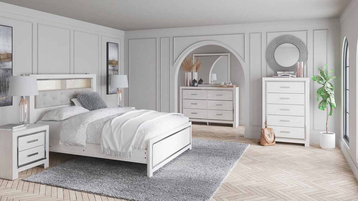 Altyra Queen Bookcase Headboard with Mirrored Dresser, Chest and 2 Nightstands Homeline Furniture