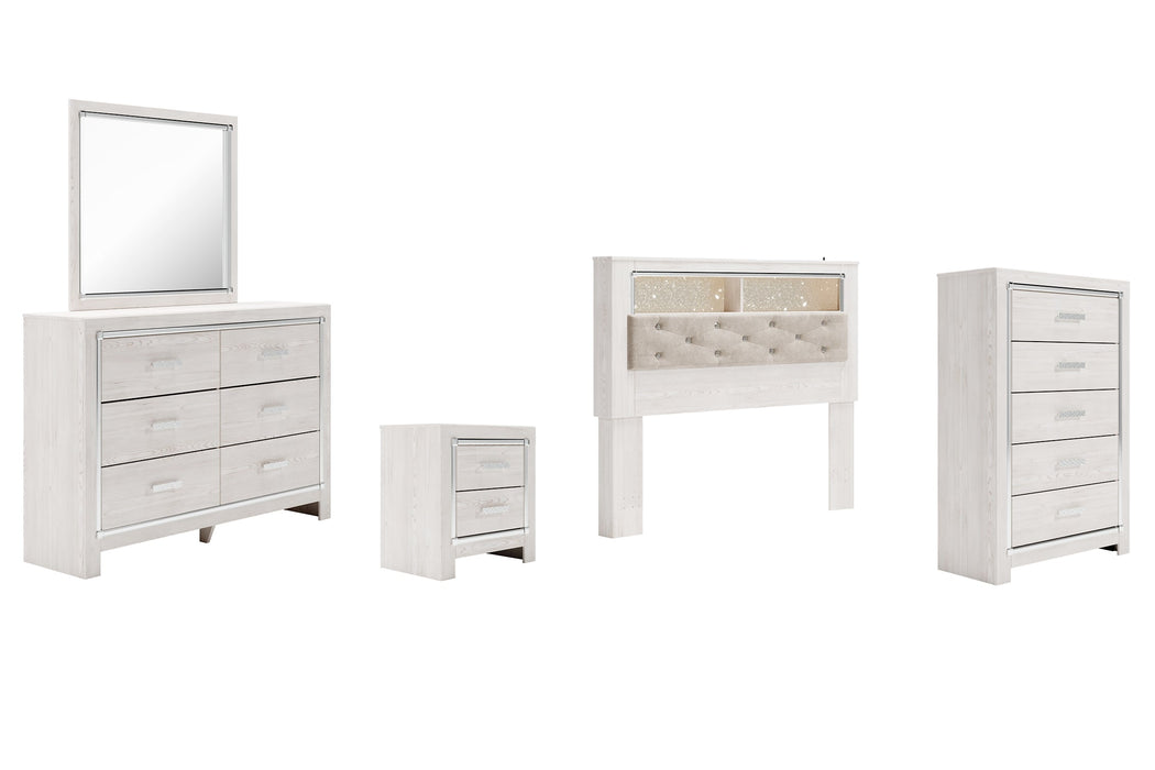 Altyra Queen Bookcase Headboard with Mirrored Dresser, Chest and Nightstand Homeline Furniture