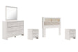 Altyra Queen Bookcase Headboard with Mirrored Dresser and 2 Nightstands Homeline Furniture