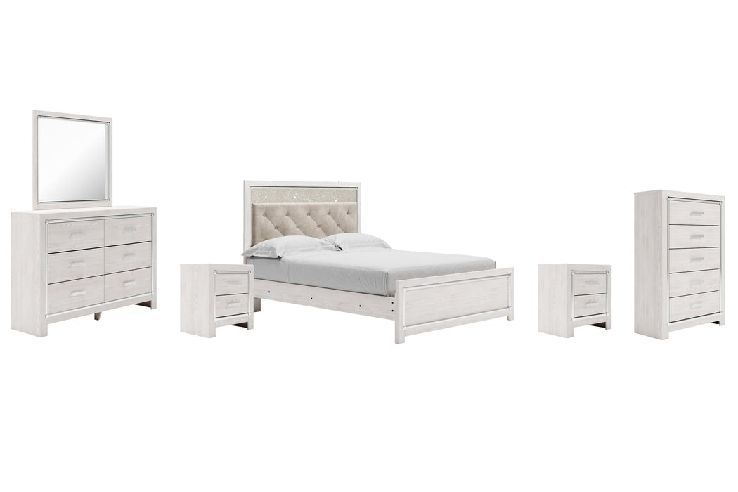 Altyra Queen Panel Bed with Mirrored Dresser, Chest and 2 Nightstands Homeline Furniture