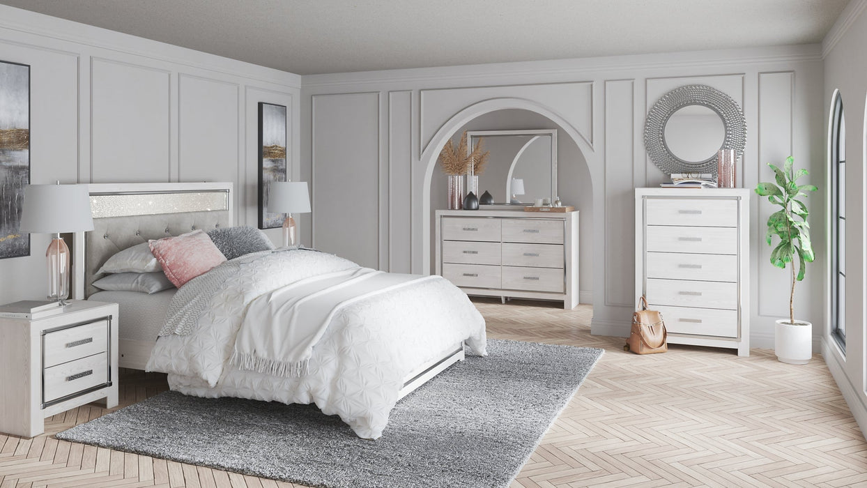 Altyra Queen Panel Bed with Mirrored Dresser, Chest and 2 Nightstands Homeline Furniture