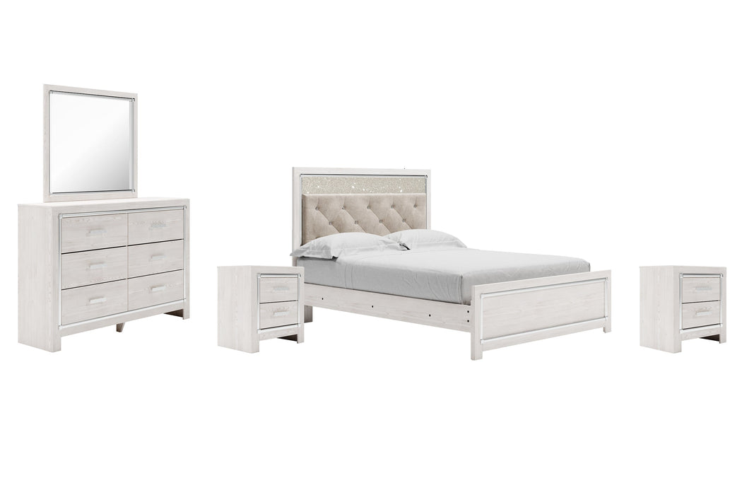 Altyra Queen Panel Bed with Mirrored Dresser and 2 Nightstands Homeline Furniture