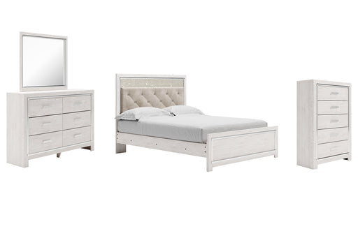 Altyra Queen Panel Bed with Mirrored Dresser and Chest Homeline Furniture