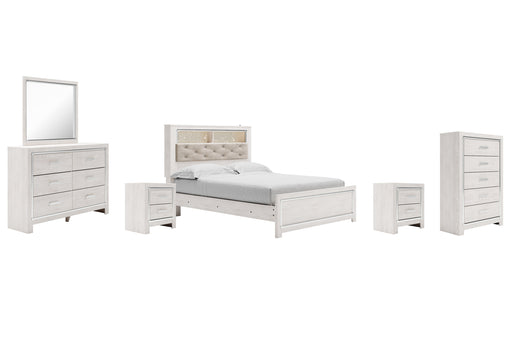 Altyra Queen Panel Bookcase Bed with Mirrored Dresser, Chest and 2 Nightstands Homeline Furniture