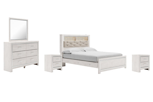 Altyra Queen Panel Bookcase Bed with Mirrored Dresser and 2 Nightstands Homeline Furniture