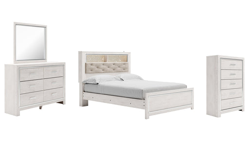 Altyra Queen Panel Bookcase Bed with Mirrored Dresser and Chest Homeline Furniture